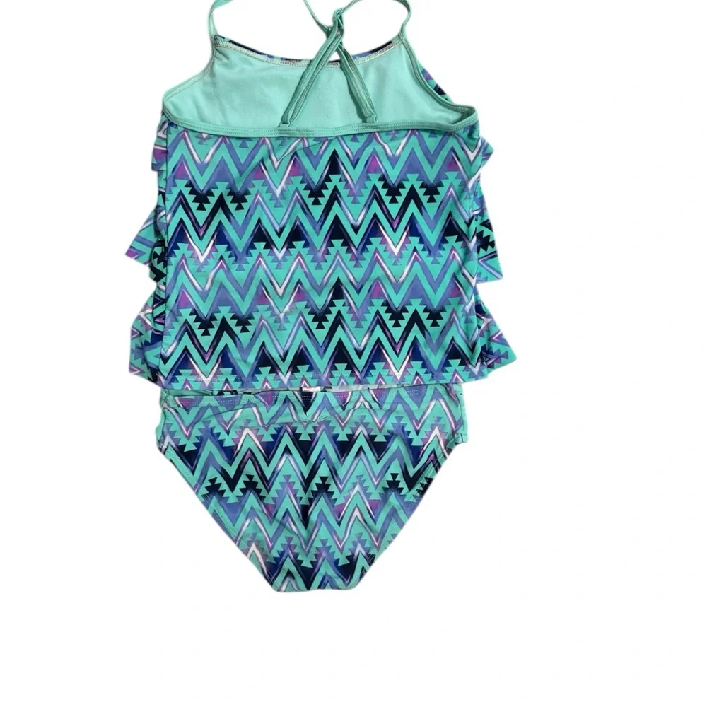 Justice Zigzag Kids Bikini - Aqua and Lavender Girls Size 10